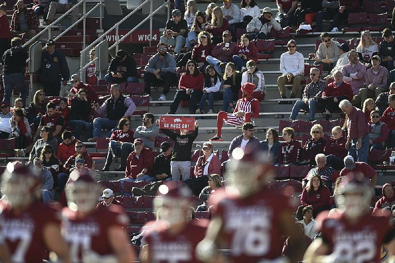 Fans look on during a 2019 Razorbacks game against Western Kentucky at Reynolds Razorback Stadium in Fayetteville.