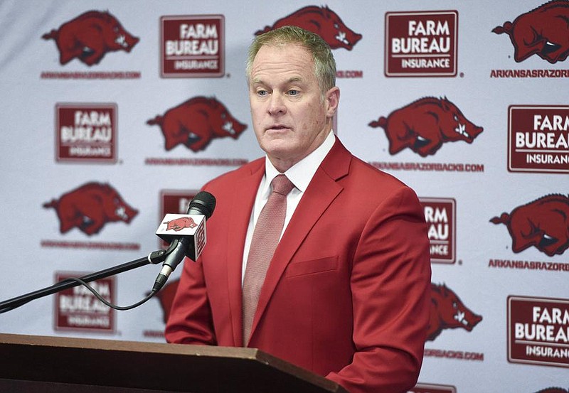 Arkansas Athletic Director Hunter Yurachek said the Razorbacks are committed to playing in a bowl game if they are chosen for one. Yurachek said he “couldn’t be more pleased overall with how our football season played out.”
(NWA Democrat-Gazette/Charlie Kaijo)