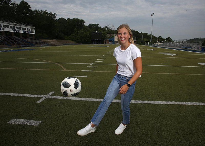 Lauren Grace Perry, who was a member of Pulaski Academy’s soccer and swim teams, is the Ar- kansas Democrat-Gazette’s Girls Academic Athlete of the Year. She will attend TCU in the fall with plans to major in pre-med. (Arkansas Democrat-Gazette/Thomas Metthe)