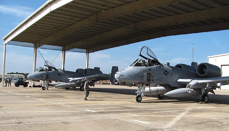 Pilots with the Air Force’s 75th Fighter Squadron prepare to depart from the Fort Smith Regional Airport in this September 2013 file photo. The regional airport has been selected as one of five possible sites to train airmen from Singapore, according to Sen. Tom Cotton's office. If chosen, the airport would host both F-35 planes and Singapore’s F-16 squadron.