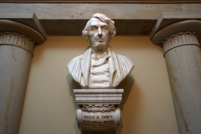 A marble bust of Chief Justice Roger Taney is displayed in the Old Supreme Court Chamber in the U.S. Capitol in Washington in this March 9, 2020, file photo. The House voted Wednesday, July 22, 2020, to remove the bust of Taney, the author of the 1857 Dred Scott decision that declared African Americans couldn’t be citizens.