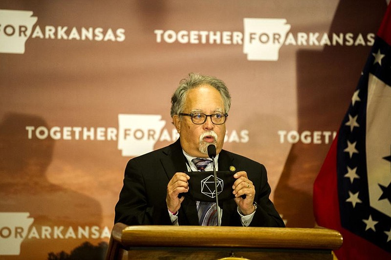 Dr. Jose Romero, Interim Secretary of the Department of Health, emphasizes the importance of wearing a mask as he addresses the media during Governor Hutchinson's daily press conference on Arkansas' response to COVID-19 on Friday, July 24, 2020. 

(Arkansas Democrat-Gazette / Stephen Swofford)