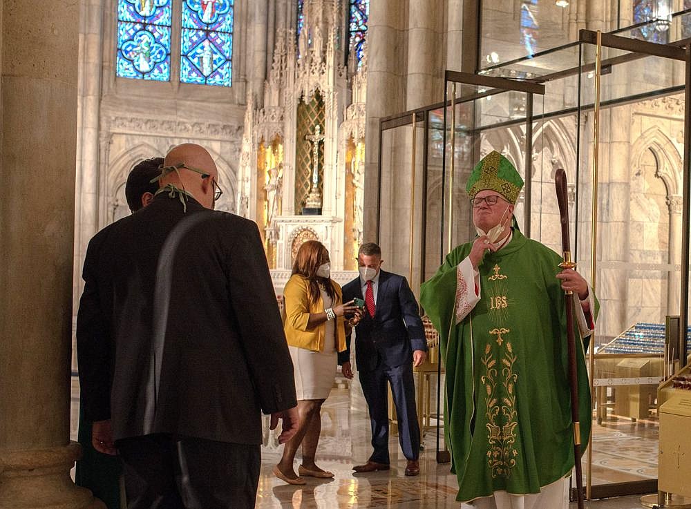 Cardinal Timothy Dolan after a Mass on June 28 at St. Patrick’s Cathedral in Manhattan. (The New York Times/September Dawn Bottoms)