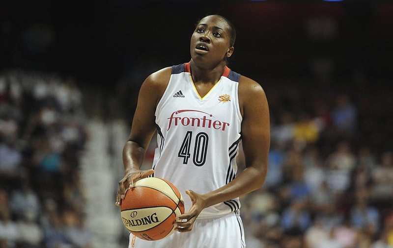 Connecticut Sun’s Shekinna Stricklen during the first half of a WNBA basketball game, Tuesday, July 28, 2015, in Uncasville, Conn. (AP Photo/Jessica Hill)