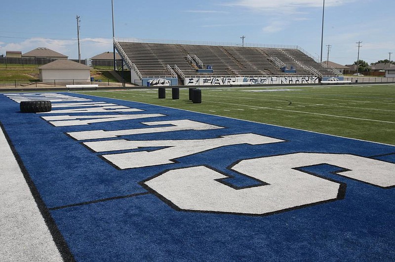 Sylvan Hills High School’s Bill Blackwood Field sits empty in Sherwood. Throughout the country, the chances for a high school football season remain in doubt because of concerns of the coronavirus. In Arkansas and the rest of the South, the cancellation of the season would strike hard.
(Arkansas Democrat-Gazette/Thomas Metthe)