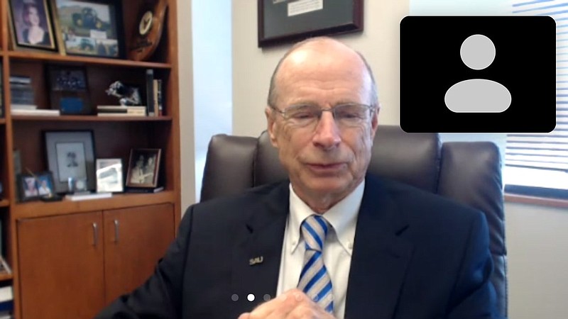Dr. David F. Rankin, President Emeritus of Southern Arkansas University, long-time economics and finance professor and author, spoke Monday about the effects the ongoing COVID-19 pandemic has had on the economy during a meeting of the El Dorado Rotary Club. (Screengrab) story.lead_photo.caption