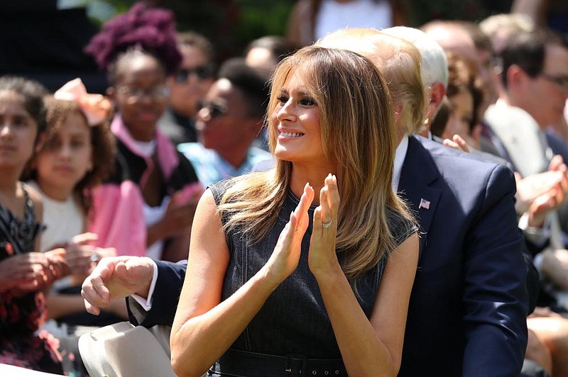 FILE - In this May 7, 2019 file photo, first lady Melania Trump attends a one year anniversary event for her Be Best initiative in the Rose Garden of the White House in Washington. (AP Photo/Andrew Harnik)