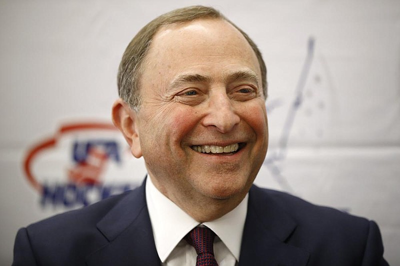NHL Commissioner Gary Bettman speaks with members of the media before being inducted into the U.S. Hockey Hall of Fame, Thursday, Dec. 12, 2019, in Washington. (AP Photo/Patrick Semansky) story.lead_photo.caption