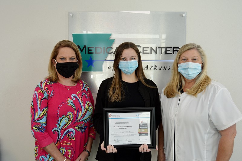 From left to right, Amy Triplet, Chief Nursing Officer; Jordan Turner, Stroke Coordinator; and Sonya Justice, Director of Emergency Services at MCSA display their recognition from the American Heart Association for quality care for stroke and diabetic patients. (Contributed) story.lead_photo.caption
