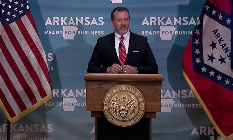 Fioccchi of America President Anthony Acitelli speaks at the state Capitol in Little Rock on Wednesday in this still captured from video provided by the governor's office. 