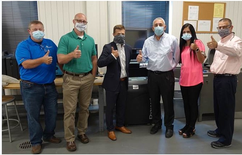 Pictured, Left to Right: Standing in the SAU Tech Non-Destructive Testing & Training Lab are Randy Harper, SAU Tech, Director of AETA & Workforce Training, Jerimie Butler, Aerojet Rocketdyne, Manager, NDT Test & Inspection & SAU Tech Adjunct Instructor, Dr. Jason Morrison, SAU Tech, Chancellor Bob Daidone, Aerojet Rocketdyne, Camden Site Lead Karmen House, SAU Tech, Workforce Program & Facilities Coordinator John Malinzak, Aerojet Rocketdyne, Director, Quality story.lead_photo.caption