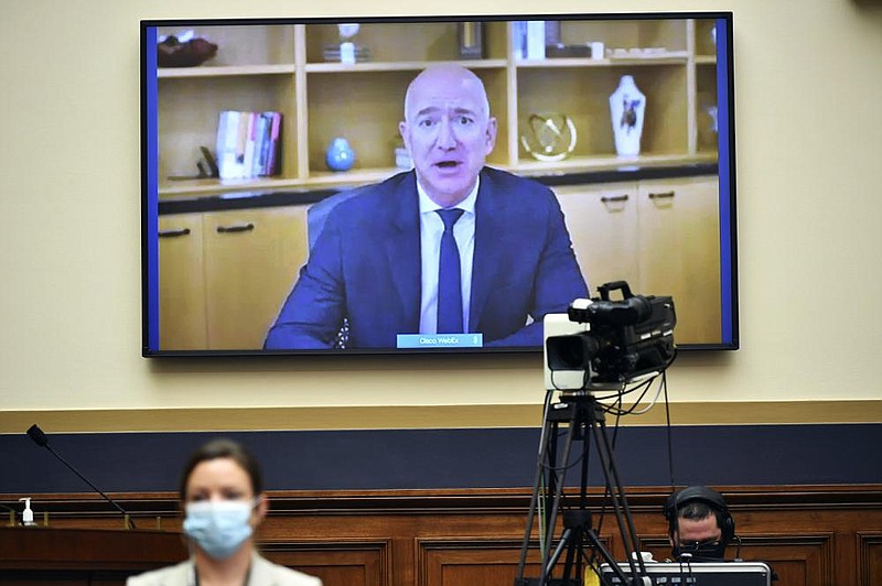 Amazon CEO Jeff Bezos testifi es remotely Wednesday during a House Judiciary subcommittee hearing on antitrust on Capitol Hill. More photos available at arkansasonline.com/730techceos/.
(AP/Mandel Ngan)