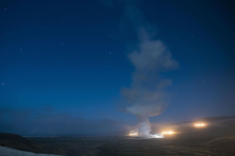 An Air Force Global Strike Command unarmed Minuteman III inter- continental ballistic missile launches Tuesday during an oper- ational test at 12:21 a.m. at Vandenberg Air Force Base, Calif. (AP/U.S. Air Force/Senior Airman Hanah Abercrombie) 
