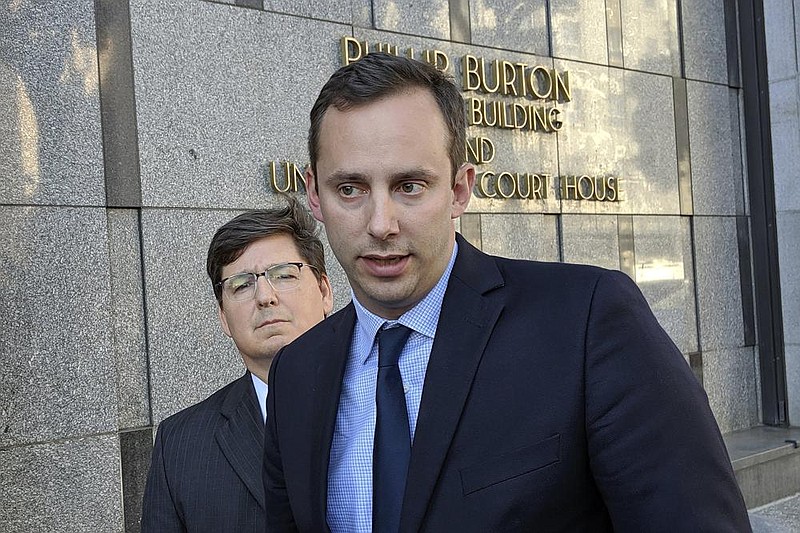 Former Google engineer Anthony Levandowski, with his attorney Miles Ehrlich behind him, speaks to the media in September outside a federal courthouse in San Francisco.
(AP)