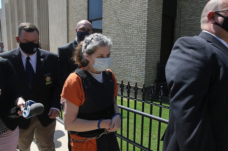 Rebecca O'Donnell is led out of the Randolph County Courthouse after pleading guilty to the murder of former state senator Linda Collins on Thursday, Aug. 6, 2020, in Pocahontas. (Arkansas Democrat-Gazette/Thomas Metthe)