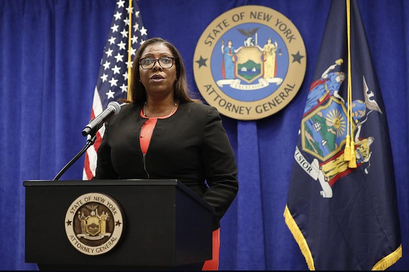 New York Attorney General Letitia James announces Thursday that the state is suing to dissolve the National Rifle Association.
(AP/Kathy Willens)