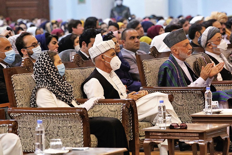 Afghan President Ashraf Ghani (center) attends Sunday’s conclusion of the loya jirga meeting in Kabul. More photos at arkansasonline.com/810council/ (AP) 
