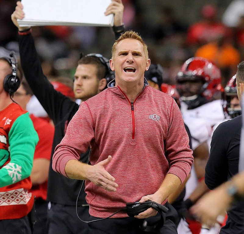 12/19/15
Arkansas Democrat-Gazette/STEPHEN B. THORNTON
Arkansas State University's head coach Blake Anderson argues a call in the first quarter in first half during the New Orleans Bowl Saturday night at the Superdome in New Orleans, La. 