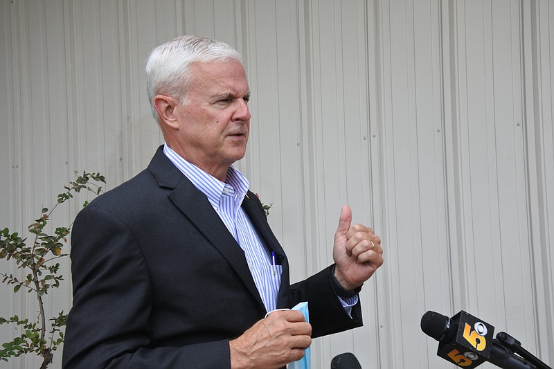 U.S. Rep. Steve Womack speaks to journalists at the Rheem Manufacturing Co. facility at 4100 S. Zero St. in Fort Smith Wednesday, Aug. 12, 2020.
 (Arkansas Democrat-Gazette/Thomas Saccente)