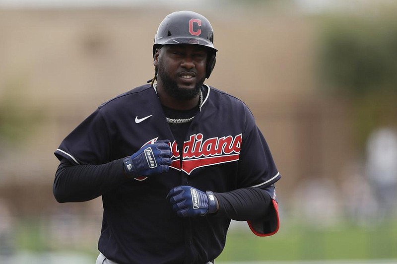 Franmil Reyes (shown) homered and drove in three, and the Cleveland Indians beat Detroit for a club-record 18th consecutive time, topping the Tigers 10-5 on Friday night. 
(AP/Gregory Bull)