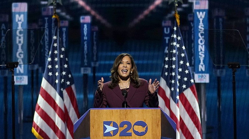 Democratic vice presidential candidate Sen. Kamala Harris, D-Calif., speaks during the third day of the Democratic National Convention, Wednesday, Aug. 19, 2020, at the Chase Center in Wilmington, Del. 