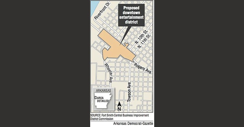 A map showing the proposed downtown entertainment district in Fort Smith.