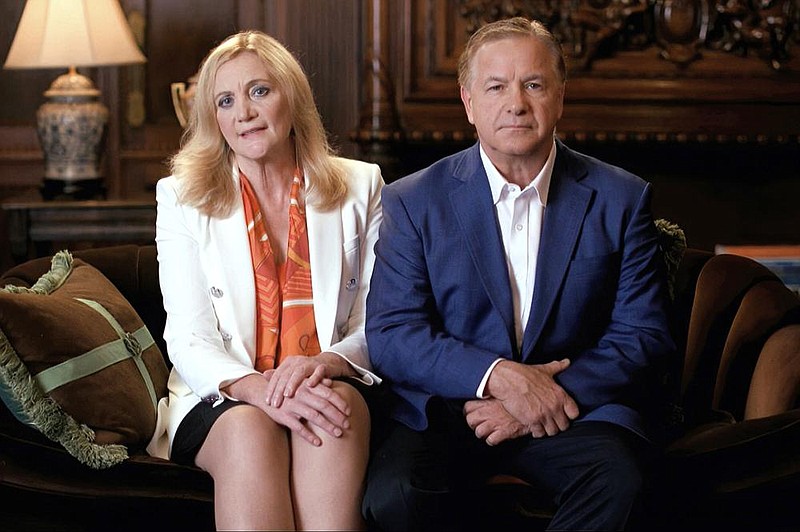 In this image from video, Mark and Patricia McCloskey speak from St. Louis, during the first night of the Republican National Convention Monday, Aug. 24, 2020. (Courtesy of the Committee on Arrangements for the 2020 Republican National Committee via AP)