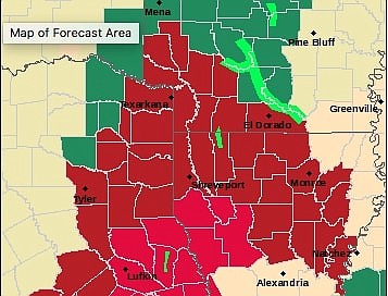 Union County, in the dark red region of the map, is under a Tropical Storm Warning throughout Thursday. (Courtesy of the National Weather Service)