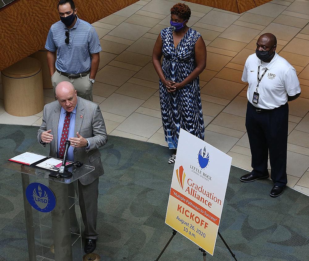 Little Rock School District Superintendent Mike Poore announces the new partnership Wednesday at Park Plaza Mall.
(Arkansas Democrat-Gazette/Thomas Metthe)