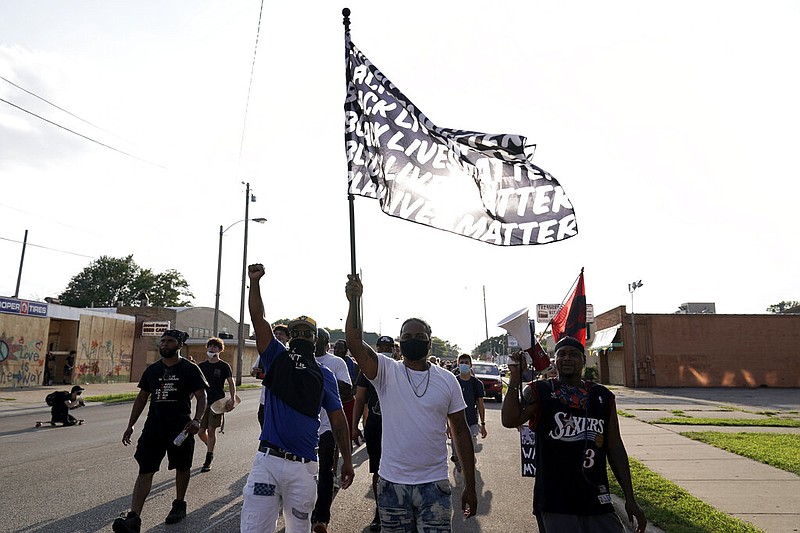 Protesters prepare to march against the police shooting of Jacob Blake, Thursday, Aug. 27, 2020, in Kenosha, Wis. (AP Photo/Morry Gash)


