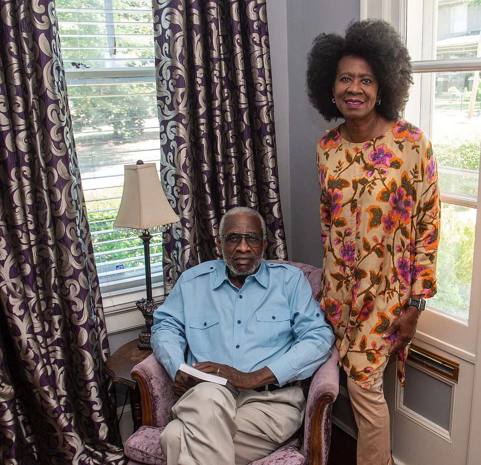 Retired Appellate Court Judge Olly Neal Jr. and his wife, Karen Buchanan, pose in their Little Rock home earlier this month. Neal’s book, “Outspoken: The Olly Neal Story,” was published in May by Butler Center Books.(Arkansas Democrat-Gazette/Cary Jenkins)
