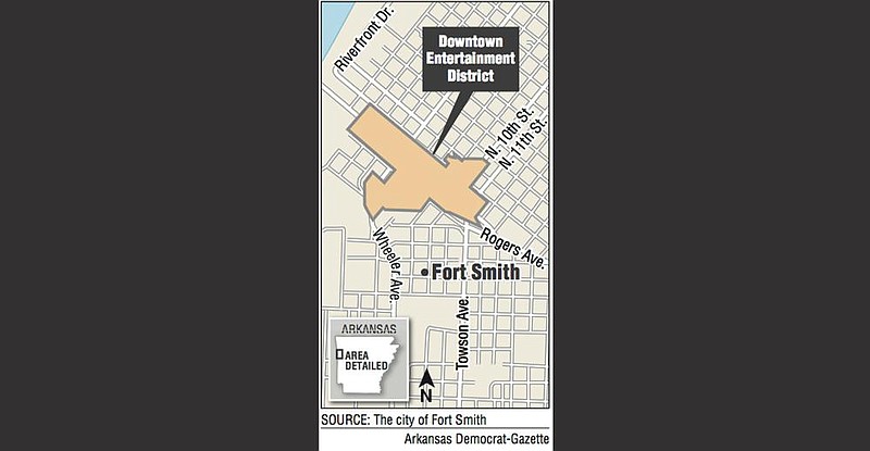 A map showing the Fort Smith Downtown Entertainment District.
