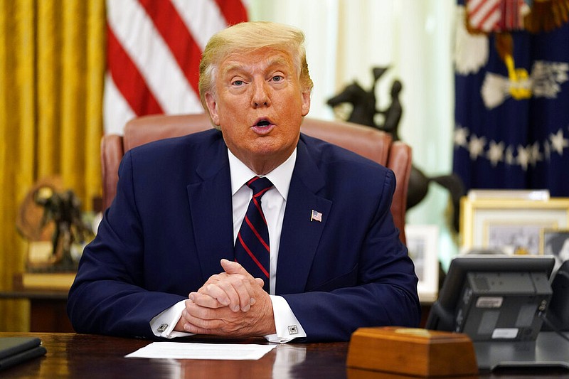 President Donald Trump speaks before participating in a signing ceremony with Serbian President Aleksandar Vucic and Kosovar Prime Minister Avdullah Hoti in the Oval Office of the White House, Friday, Sept. 4, 2020, in Washington.