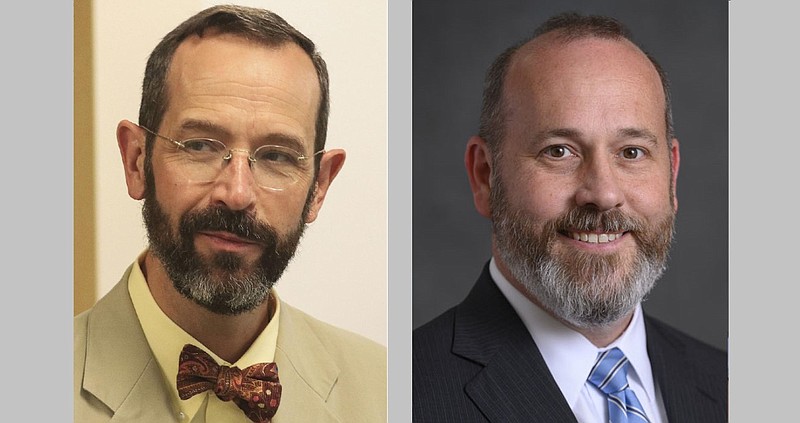 This combination photo shows U.S. District Judge D. Price Marshall Jr. (left) and Scott Richardson, an attorney for the Jacksonville/North Pulaski County School District.