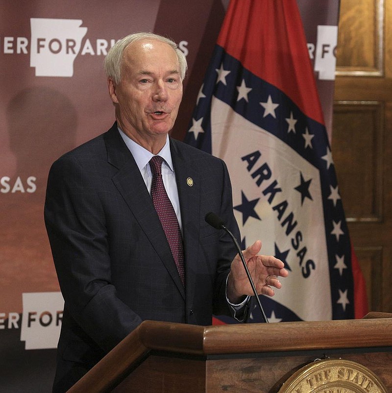 Gov. Asa Hutchinson speaks Wednesday Sept. 9 in Little Rock during a COVID-19 briefing at the state Capitol. (Arkansas Democrat-Gazette/Staton Breidenthal) story.lead_photo.caption