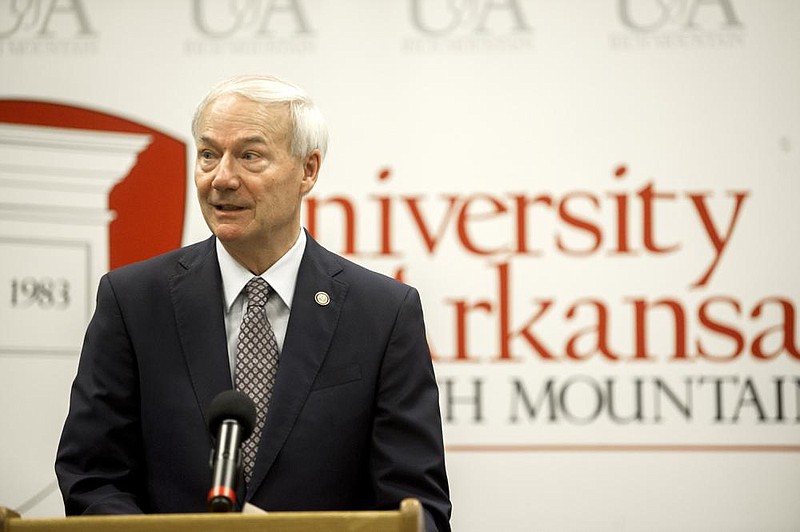 Governor Hutchinson addresses the media during a daily update on Arkansas’ response to COVID-19 on Friday, Sept. 11. The state had a record high number of cases with 1,107 cases in the last 24 hours, Hutchinson said. (Arkansas Democrat-Gazette / Stephen Swofford)