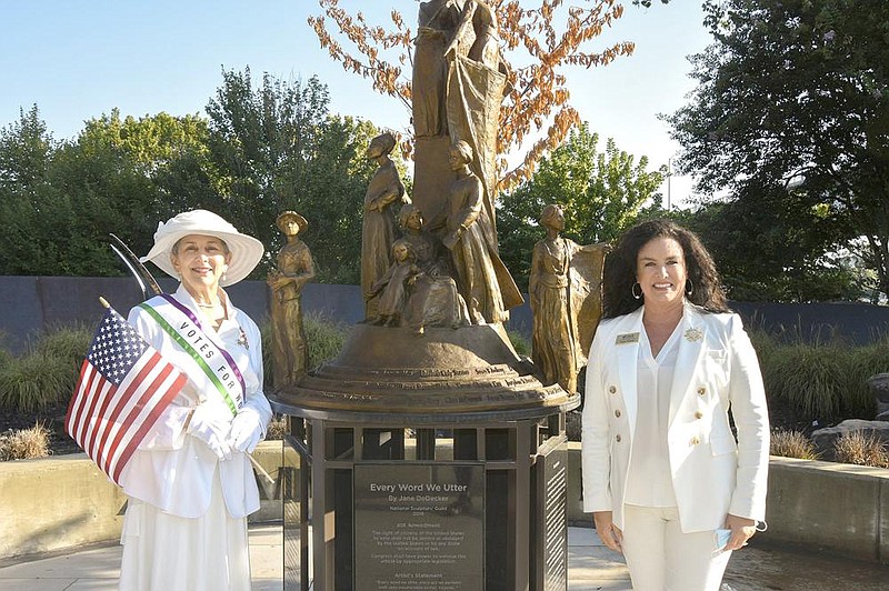  Carolyn Eastham and Angie Dennis on Aug. 22 at Riverfront Park for the 100th Anniversary of Women's Suffrage.