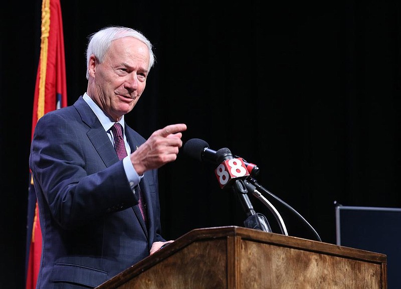 Gov. Asa Hutchinson answers a question during the covid-19 briefing on Wednesday, Sept. 16, 2020, at the University of Arkansas Community College at Batesville. (Arkansas Democrat-Gazette/Thomas Metthe)