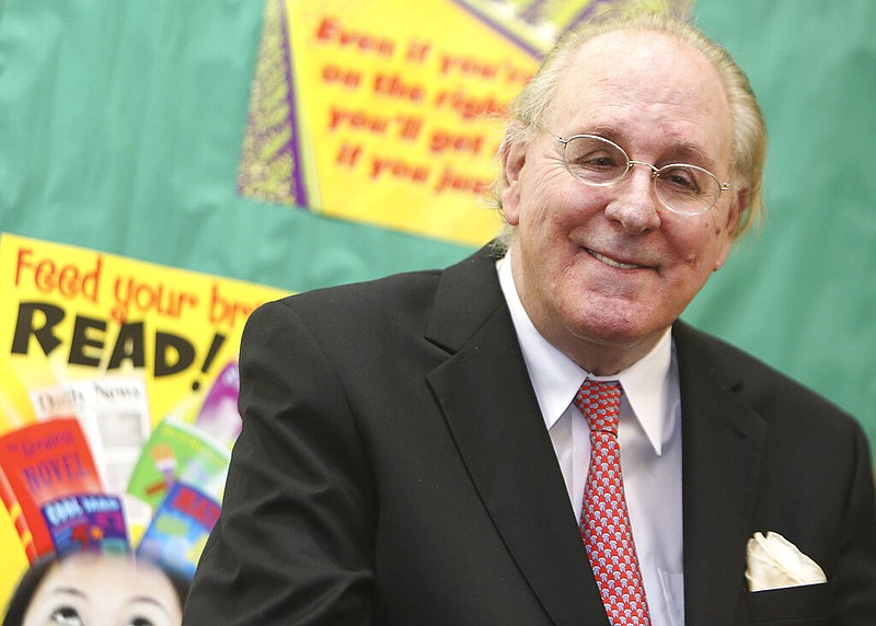 "Forrest Gump" author Winston Groom speaks to students at Jinks Middle School in Panama City, Fla., in this April 29, 2016, file photo. Groom, the author of the novel "Forrest Gump" that was made into a 1994 movie that became an Oscar-winning pop culture hit, has died, an Alabama official close to the writer said Thursday, Sept. 17, 2020. He was 77.