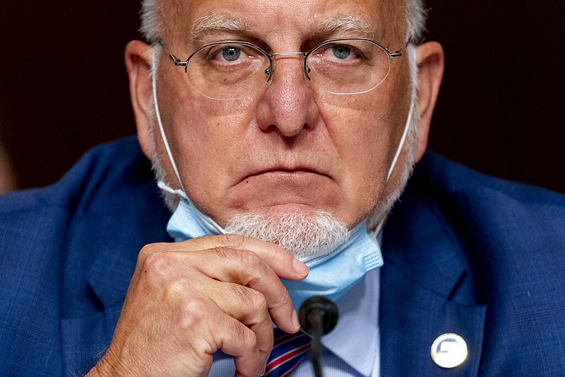 FILE - In this Wednesday, Sept. 16, 2020 file photo, the Centers for Disease Control and Prevention Director Dr. Robert Redfield pauses while speaking at a Senate Appropriations subcommittee hearing on a "Review of Coronavirus Response Efforts" on Capitol Hill in Washington. 