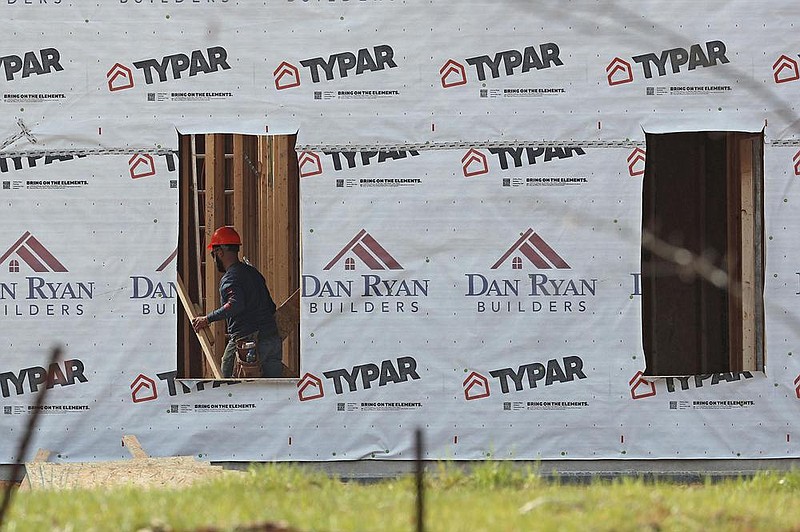 A house was under construction in Mebane, N.C., earlier this year. U.S. housing construction fell 5.1% in August.
(AP)