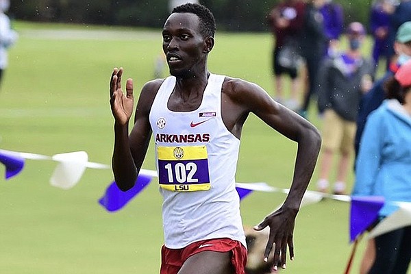 Arkansas' Emmanuel Cheboson runs during the SEC Preview meet Saturday, Sept. 19, 2020, in Baton Rouge, La.