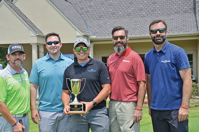 The winners from last year’s Chairman’s Memorial Golf Tournament in Searcy include, from left, Jeff Bonee, Daniel Brock, Matt Laforce and Richard Stafford. Also pictured is Phillip Hays, far right, the committee chair for the tournament.