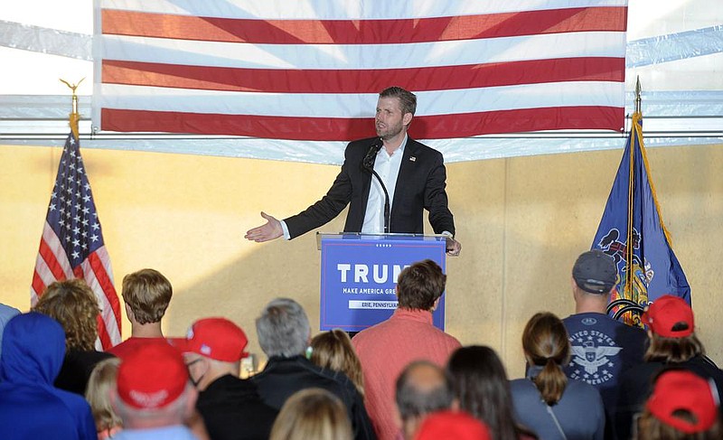 Eric Trump addresses more than 250 people at a rally Monday in Erie, Pa., in support of his father, President Donald Trump.
(AP/Erie Times-News/Christopher Millette)