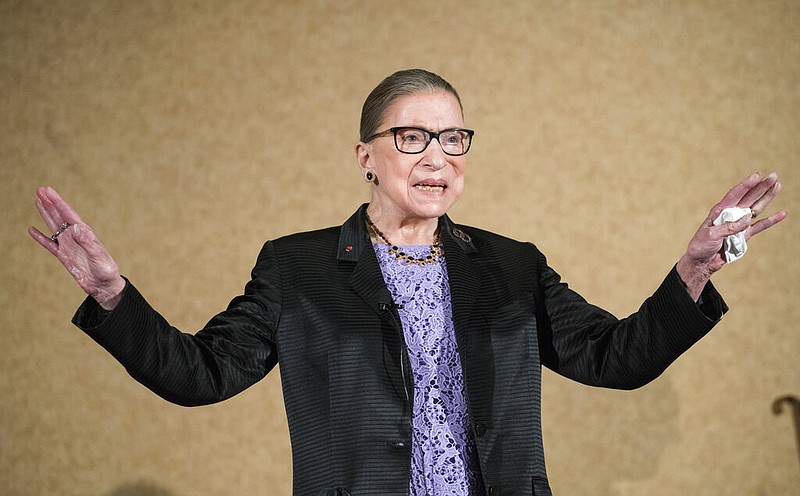 FILE - In this Aug. 19, 2016, file photo, Supreme Court Justice Ruth Bader Ginsburg is introduced during the keynote address for the State Bar of New Mexico's annual meeting in Pojoaque, N.M.