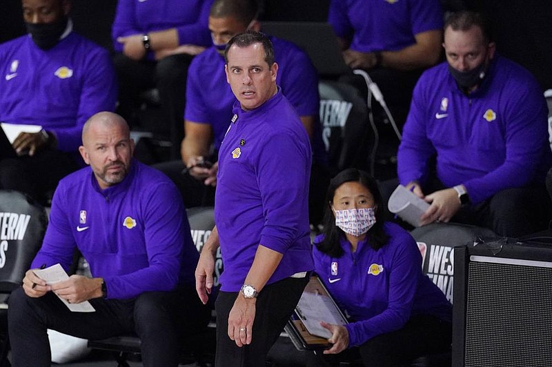 Los Angeles Lakers Coach Frank Vogel has a chance to join Phil Jackson, Pat Riley, Paul Westhead, Bill Sharman and John Kundla as coaches who won NBA championships in their rst year with the team. 
(AP Photo/Mark J. Terrill) 