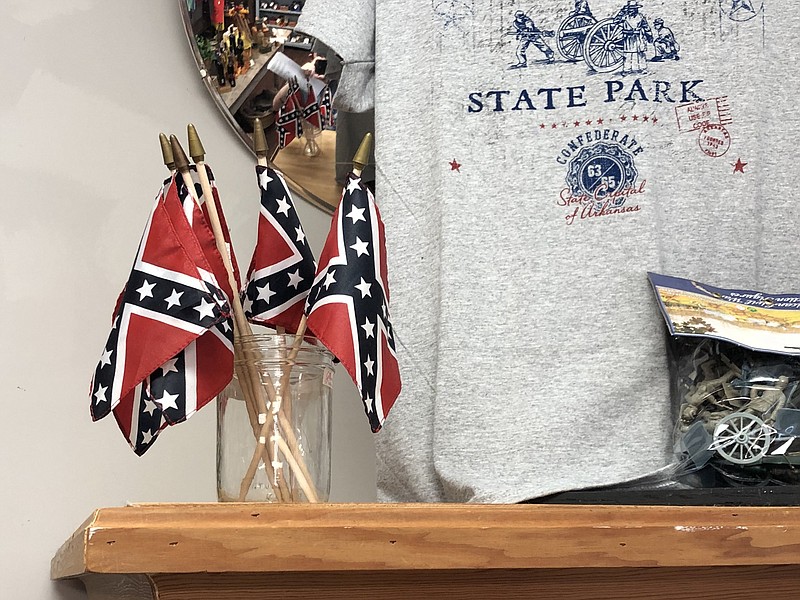 Confederate items on display at Old Washington State Park earlier this month. The displays have been removed from the gift shop.(Special to the Arkansas Democrat-Gazette)