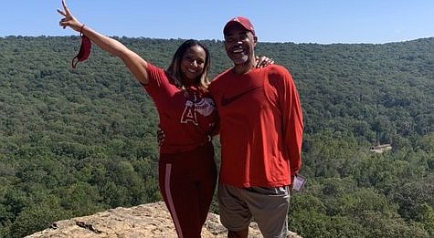 Julie and Eddie Fincher enjoy the view from Yellow Rock Trail at Devil’s Den State Park. 