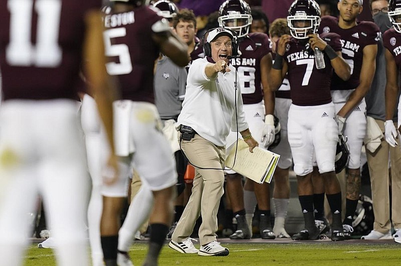 Texas A&M Coach Jimbo Fisher was Nick Saban’s offensive coordinator from 2000-04 at LSU. Saban, who is 19-0 when coaching against his former assistants, leads Alabama against Fisher’s Aggies on Saturday.
(AP/David J. Phillip)