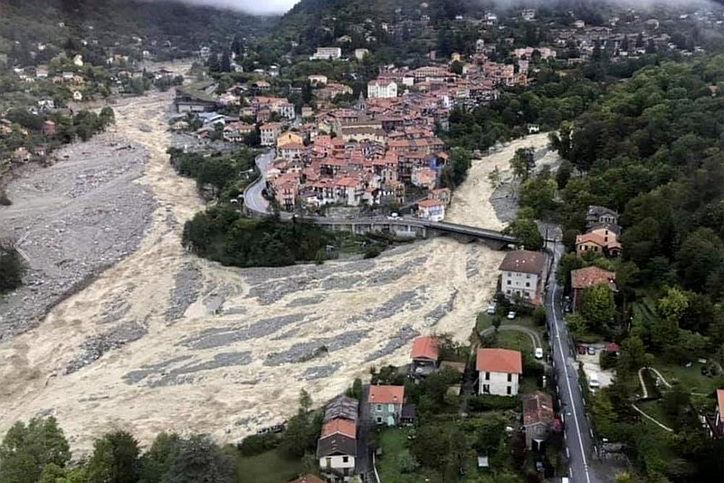 Flooding is shown near La Vesubie in southern France in this photo provided Sunday by the Alpes Maritimes region fire brigade.
(AP)